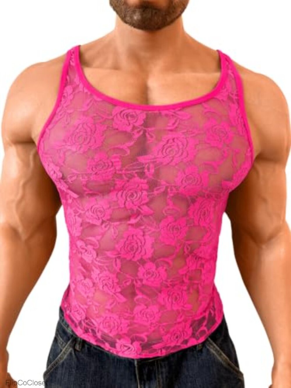 Men's Lace Mesh Tank Top Sheer Sleeveless Racerback Clubwear